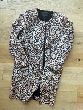 BCBGMaxAzria Leopard-Print Long Coat in Pink Beige and Black